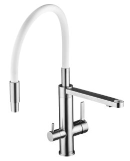 Смеситель для кухни Swedbe Selene Plus 8441 с каналом для подключения фильтра и гибким изливом нержавеющая сталь/белый